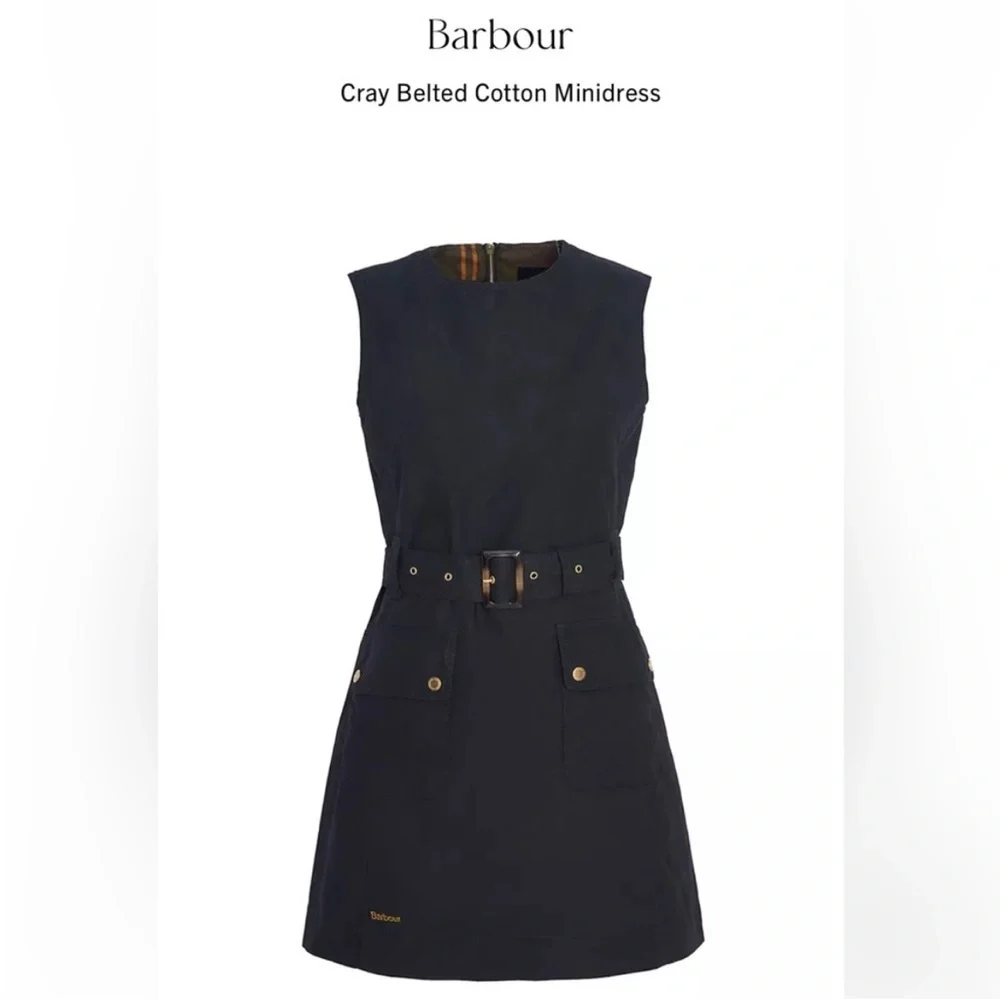 Barbour Black Mini Dress with Belt - Picture 5 of 13